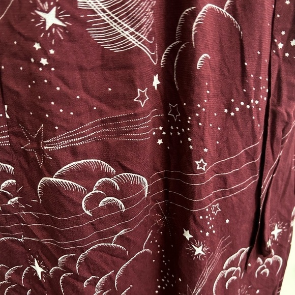 Lovestitch RUFFLE TOP WRAP MAXI DRESS IN WINE celestial pattern - Picture 13 of 14